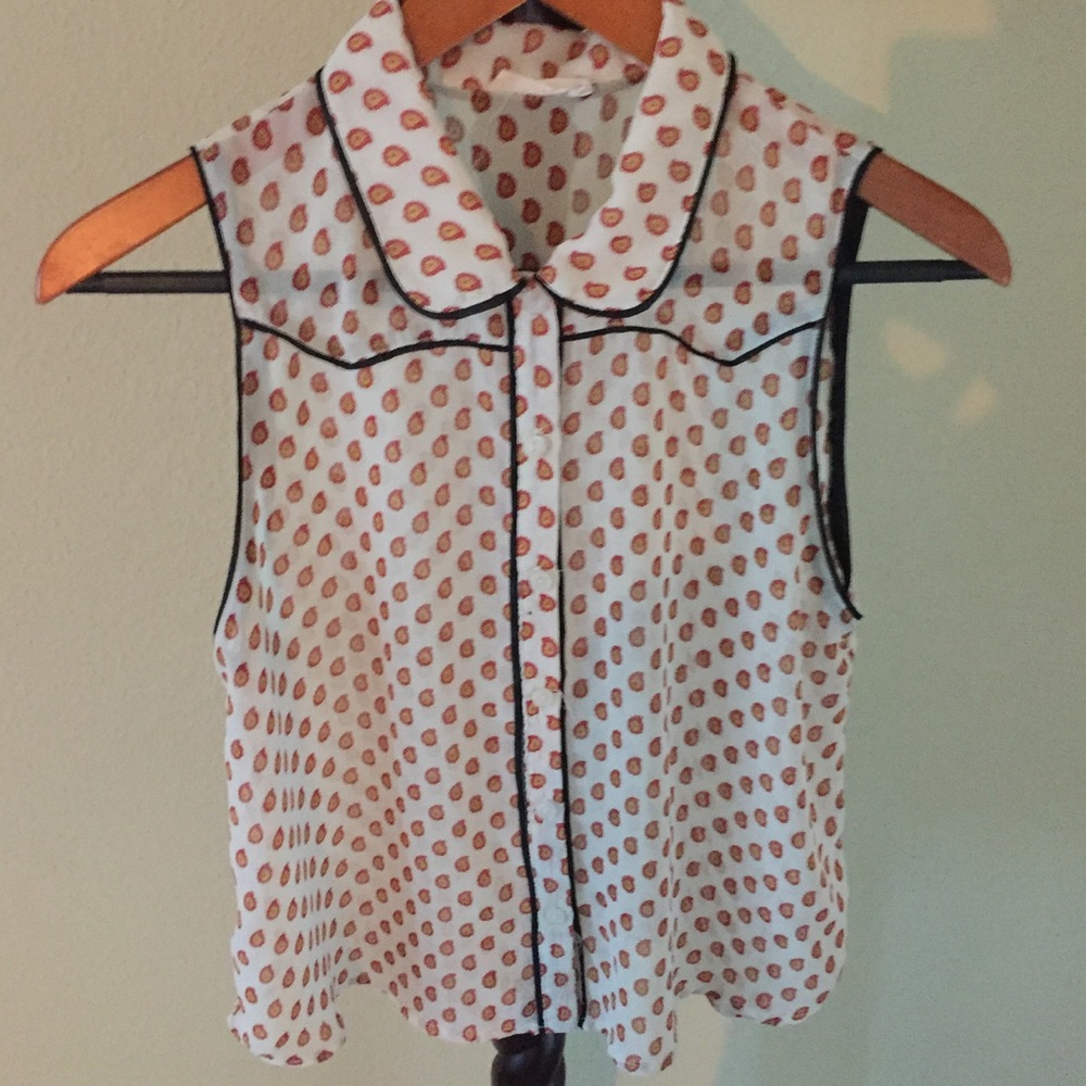 ➕Paisley Print Sleeveless Button Down Blouse